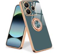 Coque Compatible Xiaomi Redmi Note 14 5g - Silicone Tpu Ultra-Fine Souple, Finition Plaquée, Anneau-Support Aimanté Rotatif 360°, Gris