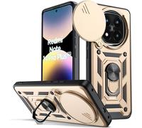 Coque Compatible Xiaomi Redmi Note 14 Pro Plus 5g / Redmi Note 14 Pro+ 5g - Protection Niveau Militaire Anti-Choc Et Antirayures, Cache Objectif Coulissant, Anneau Rotatif 360° Aimanté - Or