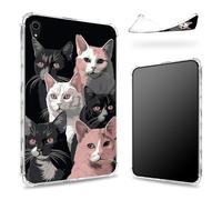 Coque conçue pour iPad Air 5e génération 2022/iPad Air 4e génération 2020 11", dos transparent avec chats noirs et roses, protection des coins en TPU souple et fine, résistante aux chocs