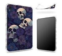 Coque conçue pour iPad Air 5e génération 2022/iPad Air 4e génération 2020 11", dos transparent avec tête de mort fleur violette, protection des coins en TPU souple et fine, résistante aux chocs