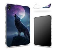 Coque conçue pour iPad Mini 6 8,3" 2021 Mini 6e génération, dos transparent avec loup hurlant, protection des coins en TPU souple et fine, résistante aux chocs
