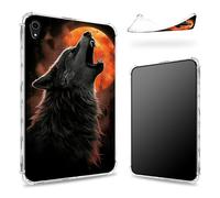 Coque conçue pour iPad Mini 6 8,3" 2021 Mini 6e génération, dos transparent avec pleine lune rouge loup, protection des coins en TPU souple, protection antichoc