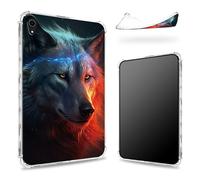 Coque conçue pour iPad Mini 6 8,3" 2021 Mini 6ème génération, dos transparent avec loup d'art fantastique, protection des coins en TPU souple, protection antichoc