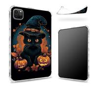 Coque conçue pour iPad Pro 11" (2022/2021/2020), dos transparent avec chat noir Halloween, coque de protection fine en TPU souple, protection des coins antichoc