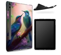 Coque conçue pour Samsung Galaxy Tab S8 Plus 2022 / S7 FE 2021 / S7 Plus 2020 12,5", dos en caoutchouc TPU mat avec colibris Sakura, coque fine en silicone souple avec porte-stylo S