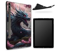 Coque conçue pour Samsung Galaxy Tab S8 Plus 2022 / S7 FE 2021 / S7 Plus 2020 12,5", dos en caoutchouc TPU mat avec dragon rose Sakura, coque fine en silicone souple avec porte-stylo S