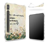 Coque conçue pour Samsung Galaxy Tab S9 Ultra 14,6" 2023 (SM-X91) avec porte-stylo S, dos transparent avec inscription « Say Smething Nice », coque fine en TPU souple antichoc