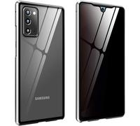 Coque Confidentialité Samsung Galaxy Note 20 - Verre Trempé Anti¿Espion 9h, Étui À Rabat Aimanté 360° Protection, Cadre Métallique, Argent