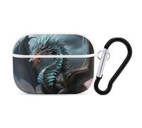 Coque Cool Dragon pour AirPod Pro, coque rigide anti-rayures en polycarbonate avec porte-clés, accessoires pour AirPod Pro 2e/1ère coque pour homme et femme, style blanc