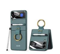 COQUE Coque pour Galaxy Z Flip 3 - Coque fine intégrée avec anneau de support - Stylo de capacité - Fente pour stylo - Coque pliable pour Samsung Galaxy Z Flip 3 5G - Vert