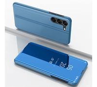COQUE Coque pour Samsung Galaxy S23 - Étui de téléphone portable avec fenêtre transparente et support - Étui de téléphone portable avec rabat plaqué miroir - Bleu ciel