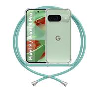 Coque Cordon Compatible avec Google Pixel 9 Pixel 9 Pro, Transparente Étui Collier Clear Anti Jaune Coins Renforcés Shockproof TPU Cover, Vert