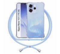Coque Cordon Compatible avec Oppo Reno 15 F/Reno 15 FS 5G, Transparente Étui Coussin d'air Collier Clear Anti Jaune Coins Renforcés Shockproof TPU Cover, Bleu