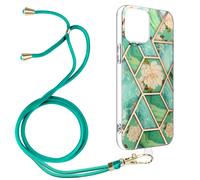 Coque Cordon iPhone 12 Mini Motif géométrique en Silicone Gel turquoise