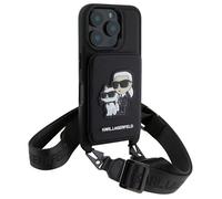 Coque pour iPhone 16 Pro avec Bandoulière et Porte-cartes Élégant Noir