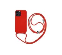 Coque Cordon pour iPhone 14 Pro Max Semi-rigide Lanière Tour du Cou 80cm rouge