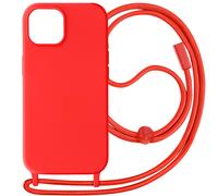 Coque Cordon pour iPhone 15 Plus Semi-Rigide Lanière Tour du Cou 80cm Rouge