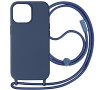 Coque Cordon pour iPhone 15 Pro Max Semi-Rigide Lanière Tour du Cou 80cm Bleu Nuit