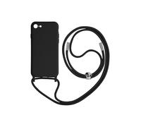 Coque Cordon pour iPhone 7, 8, SE 2020 et 2022 Semi-rigide Lanière Tour du Cou Noir