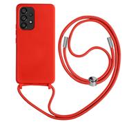Coque et étui téléphone mobile AVIZAR Coque Cordon pour Samsung Galaxy A53 5G Semi-rigide Lanière Tour du Cou 80cm Rouge