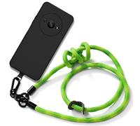 Coque Cordon Pour Xiaomi Redmi A3 En Silicone Noir Avec Bandoulière Amovible Vert Fluo, Coque De Protection Antichoc - E.F.Connection