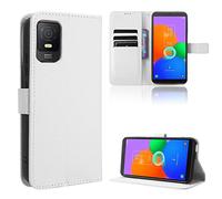 Coque Cuir pour TCL 403 Coque Housse Etui Cover,Coque pour TCL 403 T431D T431U T431Q T431P T431A T431E Coque Etui en Cuir PU pour téléphone Portable White