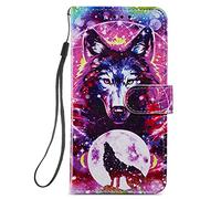 Coque Cuir pour Xiaomi Redmi Note 9S / 9 Pro / 9 Pro Max Étui à Rabat Motif Dessin pour Filles Femmes, Portefeuille Housse avec Case 360 Degrés Silicone Antichoc Protection Cover Cuir - Loup Rouge