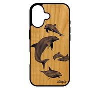 Coque Dauphin Pour Iphone 17 Bois Veritable Silicone Etui Fonds Marins Animaux Original Peinture Mobile Gris Design Ocean Case