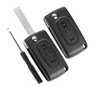 Coque De Clé 2 Boutons Télécomman de 2 Pièces, Remplacement Clé À Rabat Pliable Flip Clé Voiture Coque De Protection sans Support Batterie Lames, Compatible avec Citroen C4 C5 Peugeot 307 408 308 407