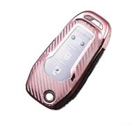 Coque de clé à rabat en fibre de carbone TPU compatible avec Ford For Escape pour EcoSport Explorer F Series F150 F250 F350 F450 F550 F600 Maverick (rose)