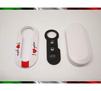Coque de clé + boutons en caoutchouc compatible avec Fiat 500 Grande Punto Evo Bravo Panda 500L Lancia Y Ypsilon Musa Delta coque télécommande I Love You ti amo