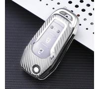 Coque de clé de voiture à rabat en fibre de carbone TPU conçue pour Ford For Escape pour EcoSport F150 F250 F350 Maverick avec protection complète des boutons (argent)
