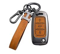 Coque de clé de voiture compatible avec VW Volkswagen - En alliage de zinc - Pour Tiguan Passat Golf 4 5 6 Polo Beetle Jetta Touran EOS Scirocco - Avec porte-clés - Marron gris