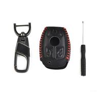 Coque de clé de voiture en cuir pour Mercedes Benz à 3 boutons Compatible avec les modèles A B C E R S CL CLA GL ML SL SLK Sprinter CLS G Series (noir + ligne rouge)
