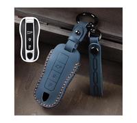 Coque De Clé De Voiture en Cuir pour Porsche pour Panamera pour Cayenne 971 911 9YA pour Macan Et pour Boxster 3 Ou 4 Boutons(Blue)