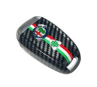 Coque de clé de Voiture en Fibre de Carbone ABS avec Logo 3D Noir pour Alfa Romeo Giulia Stelvio Tonale (Logo Couleur, Noir A)