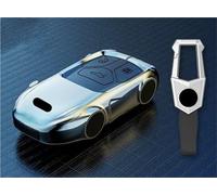 Coque de clé de Voiture Étui de clé de Voiture en Alliage de Zinc et Silicone pour Audi RS, pour A4, pour A5, S4, S5, B9, pour Q7, pour M4 pour Q5 TTS(Silver)