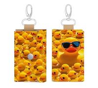 Coque de clé de voiture unisexe en cuir - Portable - Motif canard jaune - Avec lunettes de soleil imprimées - Avec porte-clés, porte-pièces de monnaie et porte-cartes