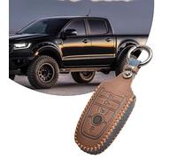 Coque de clé en cuir pour Ford Fusion, Explorer, Escape, Edge, pour Mustang & F-Series (F150-F550) Smart Key Remote - 5 boutons Push Start - Cuir Crazy Horse cousu à la main avec anti-perte pour Ring