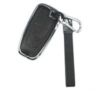 Coque de clé fonctionnelle pour télécommande à 3 boutons Ford Focus 4 avec design en cuir et métal pour Ford Focus F150 Pickup Explorer Fusion F150 (marron + gris)