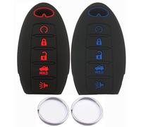 Coque de clé télécommande en silicone compatible avec Infiniti JX35 Q50 Q60 QX56 QX60 QX60 QX80 S180144014 2013-2019 (caoutchouc, noir avec rouge + noir avec bleu)