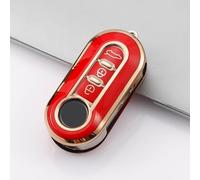 Coque de Clé TPU Brillante Compatible avec Fiat 500, 500L, Grande Punto, Evo, Panda, Bravo, Lancia Delta, Ypsilon, Musa - Silicone - 3 Boutons - Protection Télécommande Auto Doré (Rouge-Or)