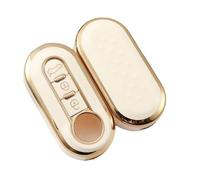 Coque de Clé TPU Brillante Compatible avec Fiat 500, 500L, Grande Punto, Evo, Panda, Bravo, Lancia Delta, Ypsilon, Musa - Silicone - 3 Boutons - Protection Télécommande Auto Doré (Blanc-Or)