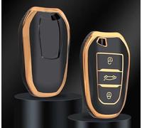 Coque de clé TPU brillante compatible avec Peugeot 308 408 508 2008 3008 5008 Citroen C4 DS3 DS4 DS5 Silicone 3 Touches Coque Protection Télécommande Auto Doré (Noir - Or)