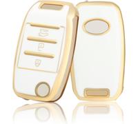 Coque De Clé Voiture Pour Kia 3 Bouton Tpu Accessoire Clé De Voiture Pour Carens Rio Sedona Forte Cerato/K3 Optima/K5 Sorento Sportage Soul Coque Protection De Clé De Voiture,Or Blanc