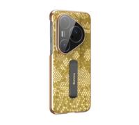 COQUE de Luxe en Cuir véritable Motif écailles de Dragon pour Huawei Pura 80, avec Support Rotatif à 360° en Alliage et Protection d'écran intégrale en Verre, Rabat galvanisé-Or