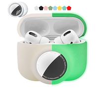Coque de Protection 2 en 1 Compatible avec Airpods Pro et Airtag - Support de Suivi GPS en Silicone - Souple - Anti-Chocs - Anti-Rayures - Anti-Perte (Blanc/Lueur Nocturne)