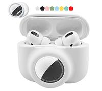 Coque de protection 2 en 1 compatible avec Airpods Pro et Airtag - Support de suivi GPS en silicone souple - Anti-chocs - Anti-rayures - Anti-perte - Blanc