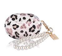 Coque de protection antichoc avec motif léopard à paillettes pour Beats Studio Buds avec porte-clés en perles pour femmes et filles