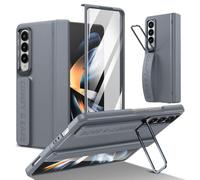 Coque de protection antichoc compatible avec Samsung Galaxy Z Fold 4, protection d'écran intégrée et charnière avec béquille et dragonne, gris